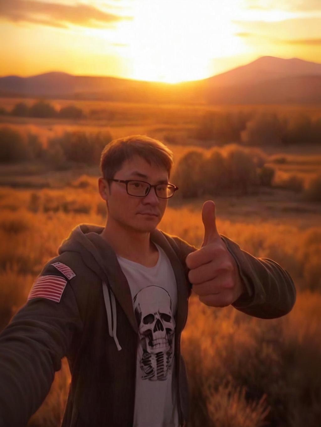 Sunset with Thumbs Up